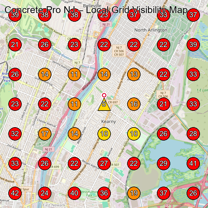 Concrete Pro NJ GeoGrid visibility map for Masonry Contractor in Kearny